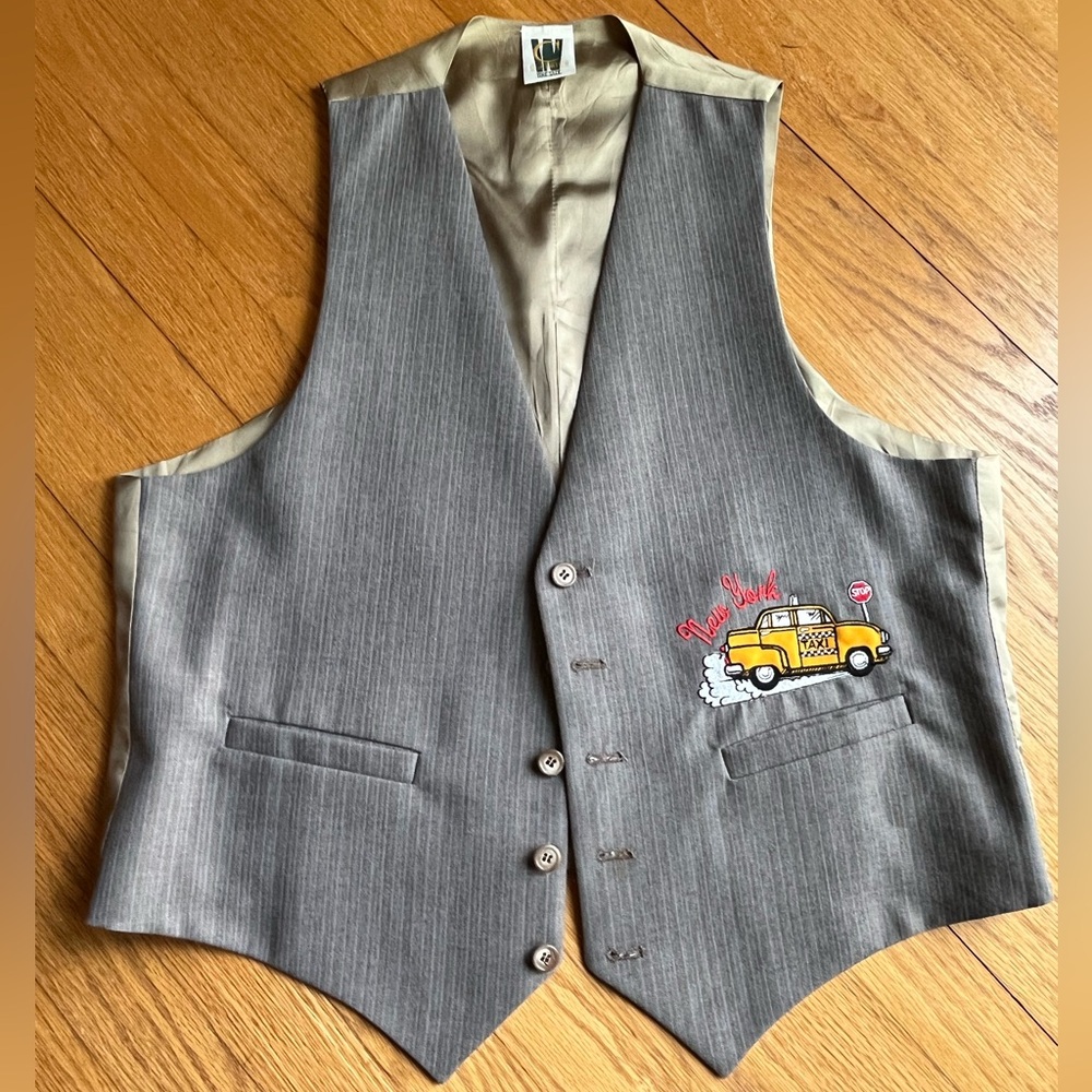 Vintage Vest with a New York City Taxi Cab embroidered on it